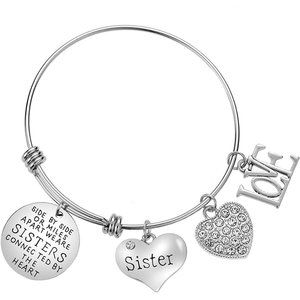 Side by Side or Miles Apart We are Sisters Connected by The Heart Bracelet